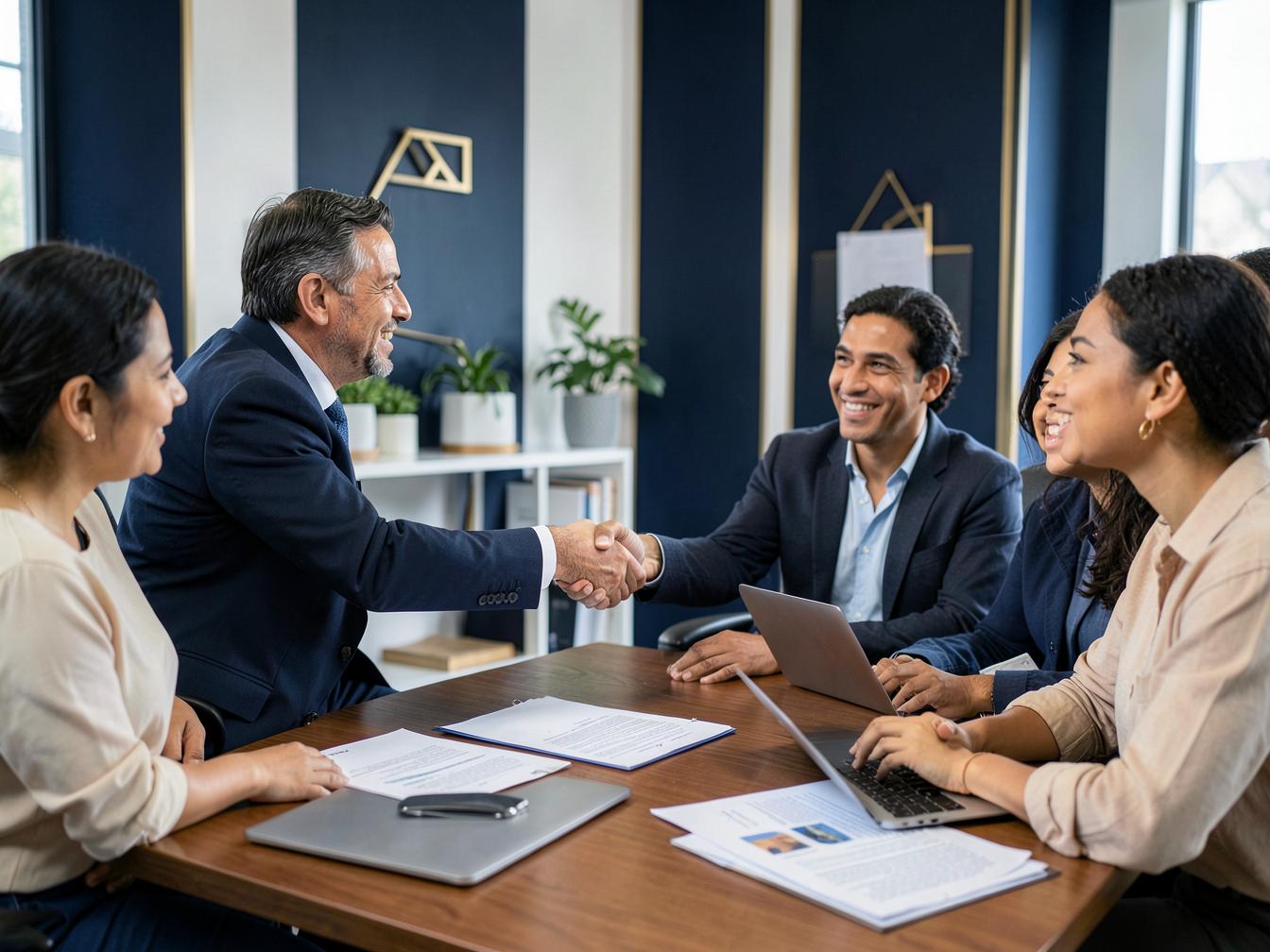 El equipo de DELIS PRO SOLUTIONS saludando a una familia en una reunión